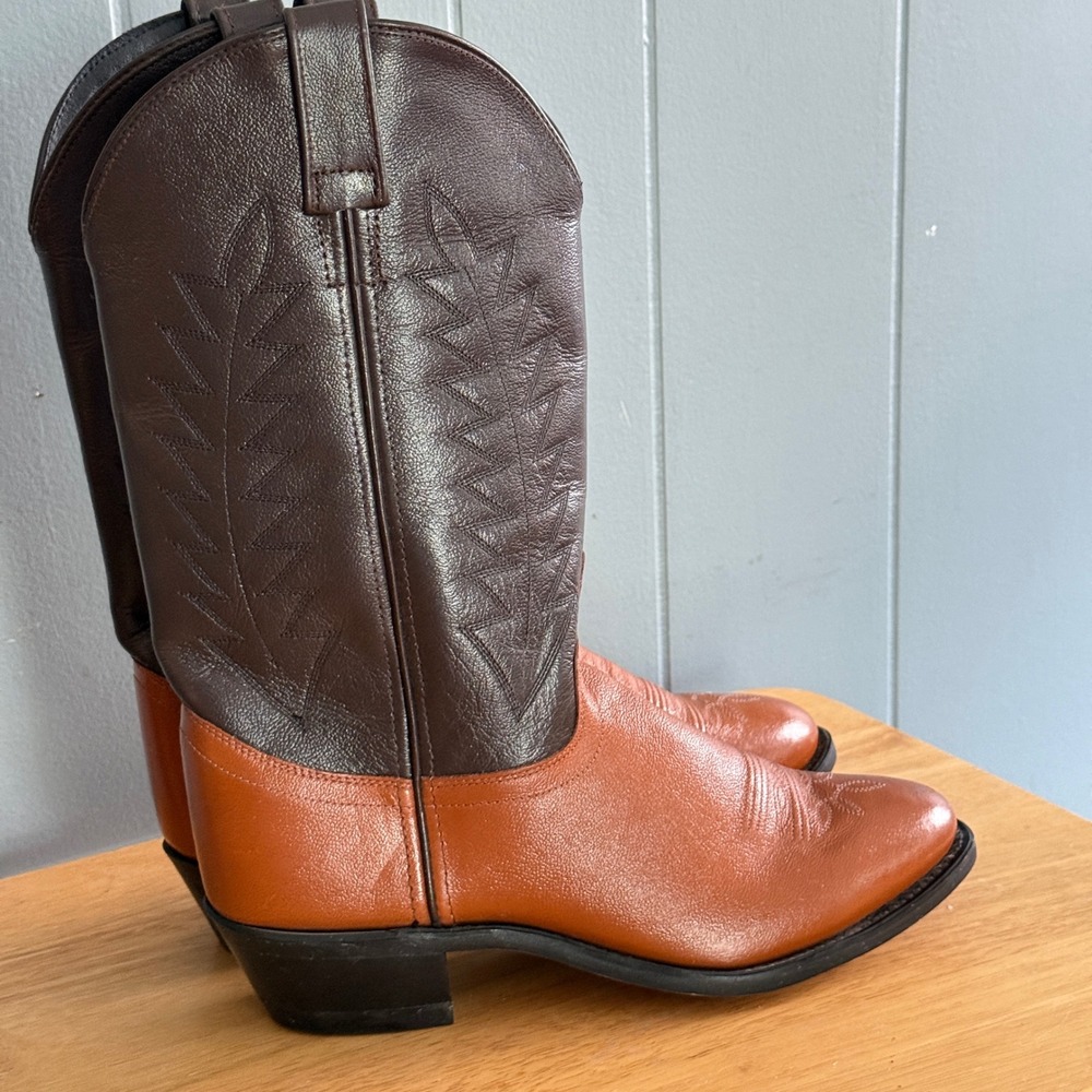 Two Tone Brown Tan Leather Cowboy Boots Womens‎ Western Country Size 8.5